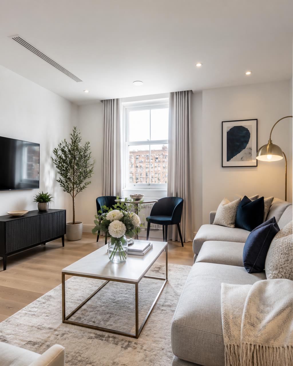 Bright, professionally presented short-let living room